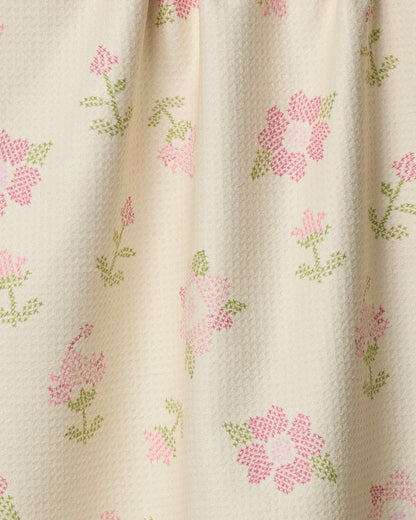 Cross Stitch Floral Yellow Tea Towel