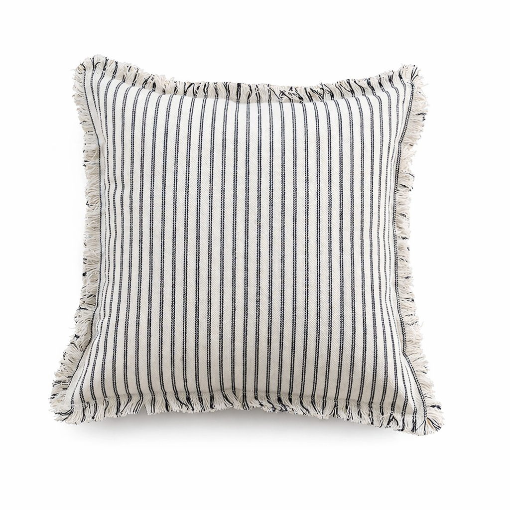 Coastal Striped Cotton Blend Throw Pillow