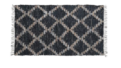 3’x5’ Woven Cotton Chindi & Leather Rug w/Frindge-1