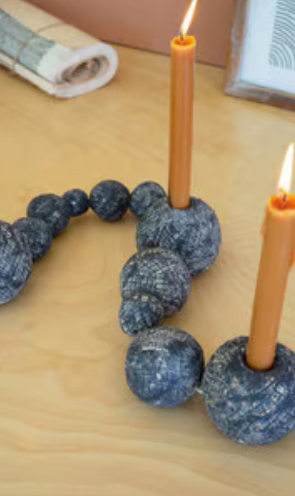 Black Tabletop Clay Beads Taper Holder