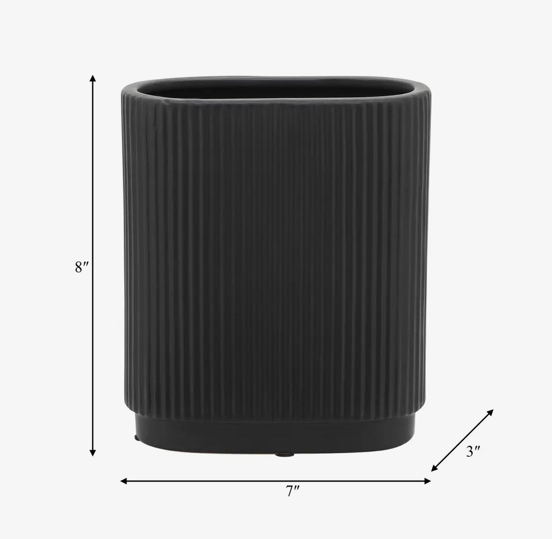 8” Black Ceramic Modern Ridged Vase