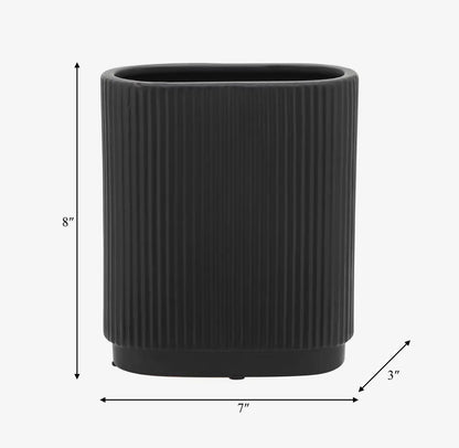 8” Black Ceramic Modern Ridged Vase