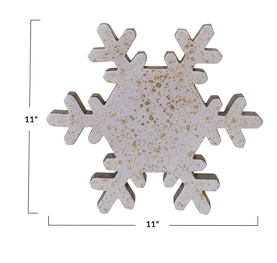 Handmade Enameled Mango Wood Snowflake w/Gold Glitter