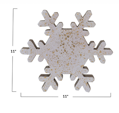 Handmade Enameled Mango Wood Snowflake w/Gold Glitter