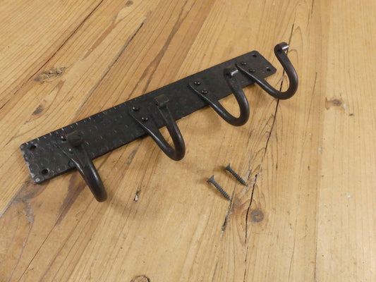 HAND FORGED IRON COAT RACK WITH 4 HOOKS