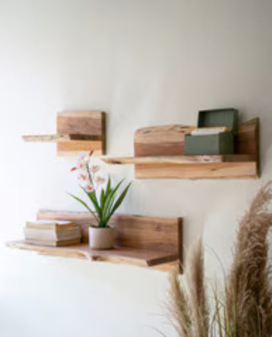 Acacia Wood Floating Wall Shelf- small