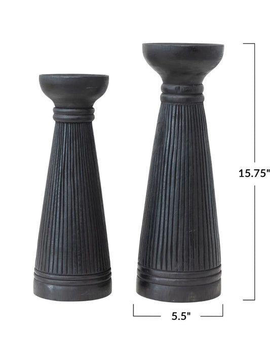 15.75”H Albasia Wood Ribbed Candle Holder