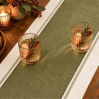 Reed Table Runner, Olive Green-Ivory, 14x72 Inch
