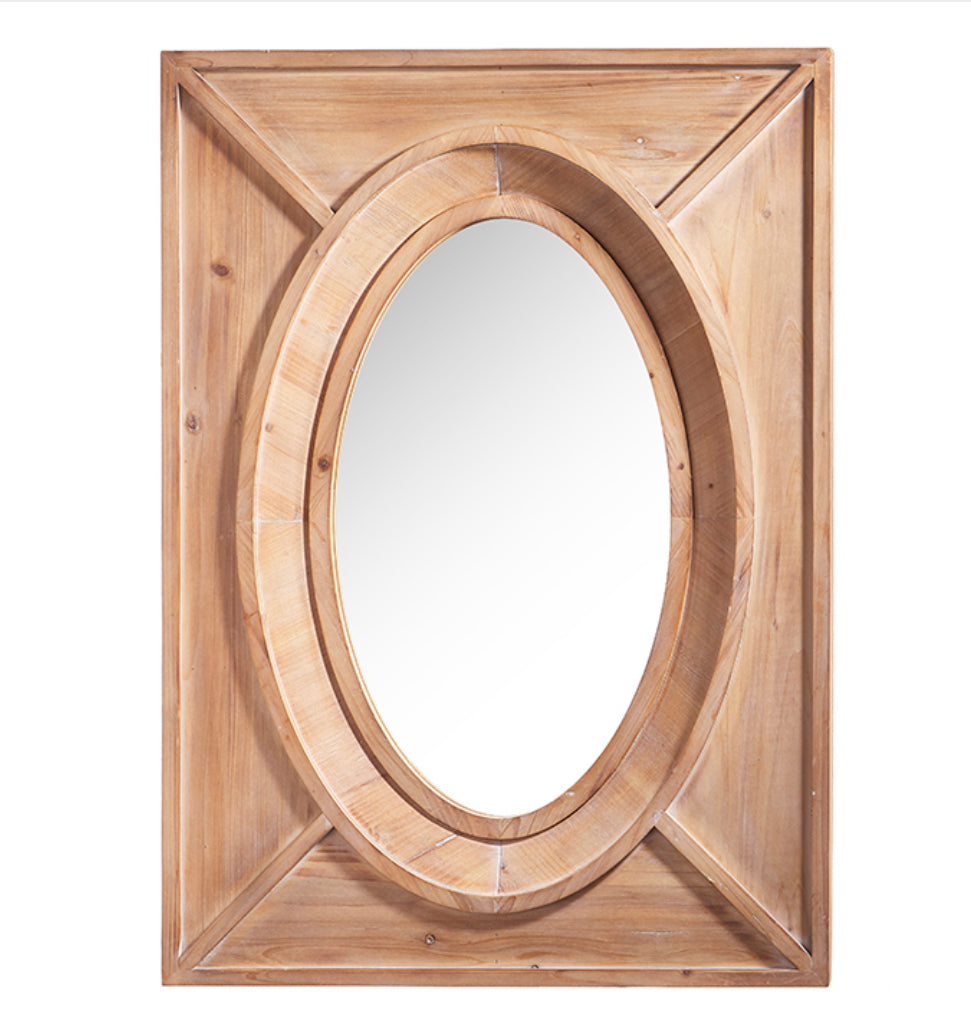 43” Rectangular Natural Wooden Fram w/ an Oval Mirror