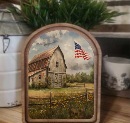 8” Arch Patriotic Homestead Framed Art
