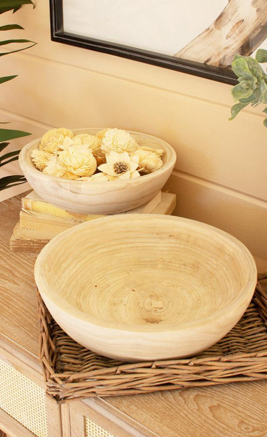 Round Hand-Carved Wooden Bowl-Lg