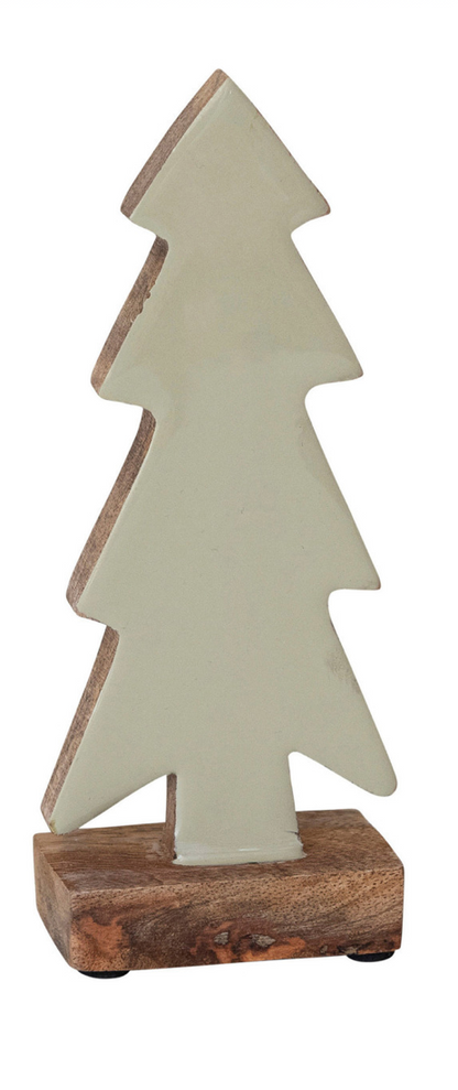 Carved Enameled Mango Wood Tree on Wood Base