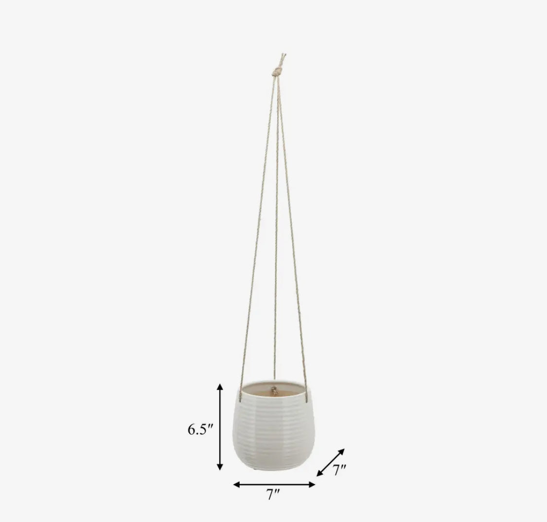 7” White Ceramic Rope Hanging Planter