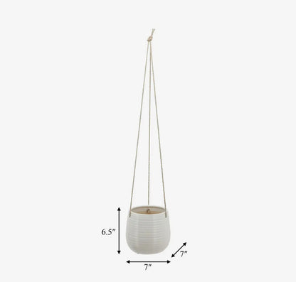 7” White Ceramic Rope Hanging Planter