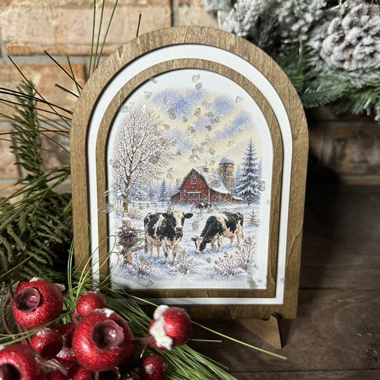 Christmas Blessings Winter Cows | Canvas Artwork