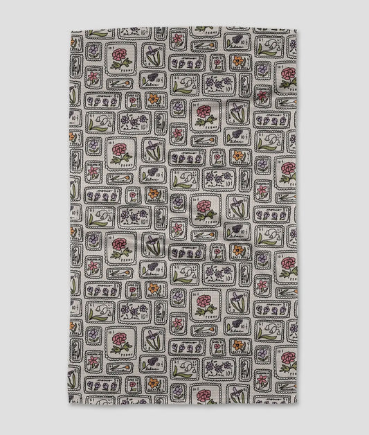 Floral Postage Stamps Tea Towel