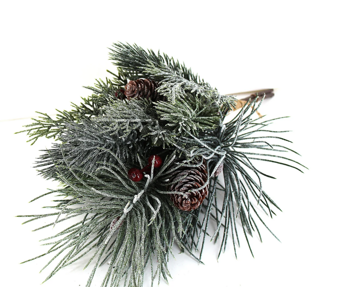 16” Frosted Pine w/Pinecones bundle
