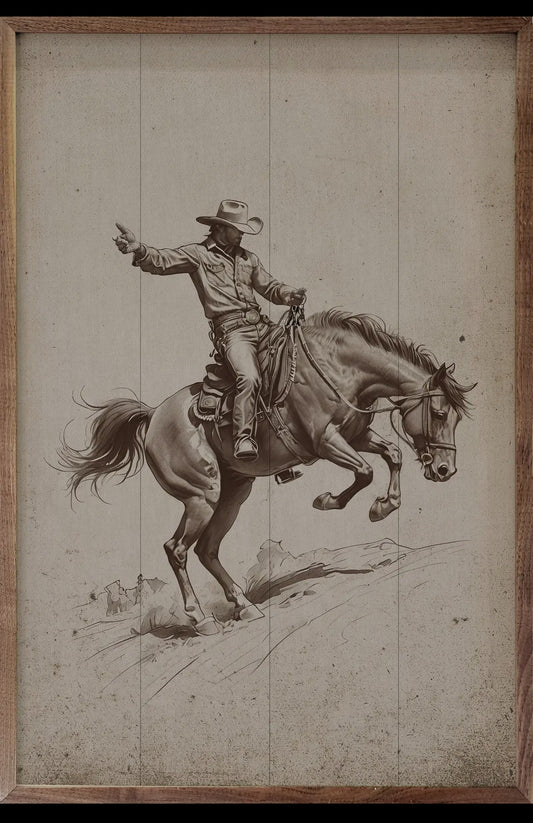 10”x16” Bronc Riding Cowboy