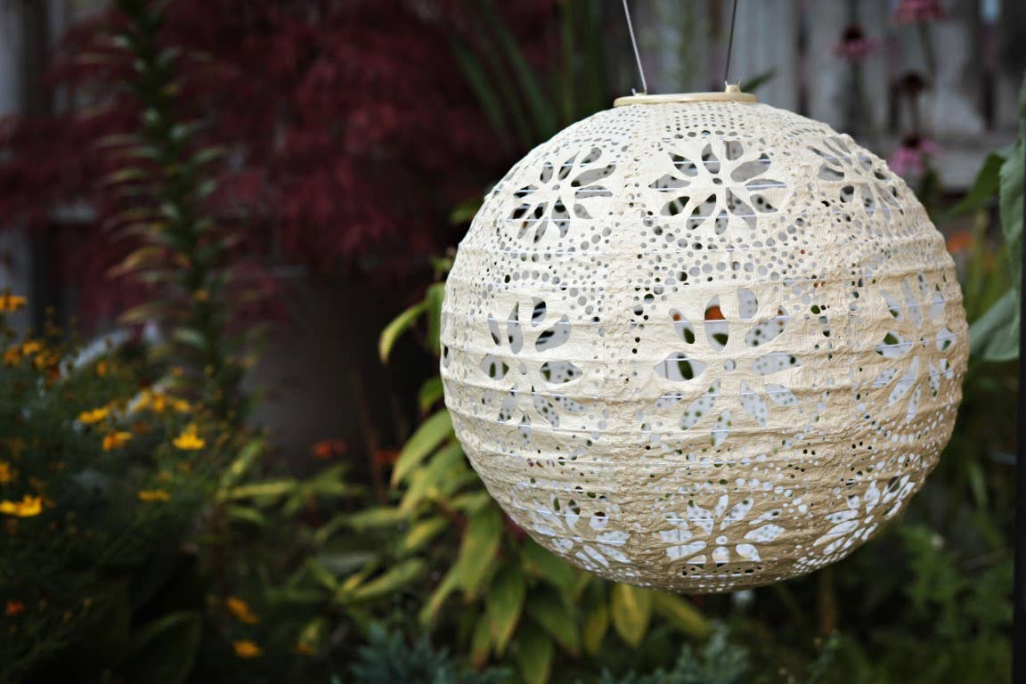 Stella Boho 12" Globe Solar Lantern - Pearl