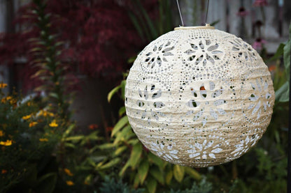 Stella Boho 12" Globe Solar Lantern - Pearl