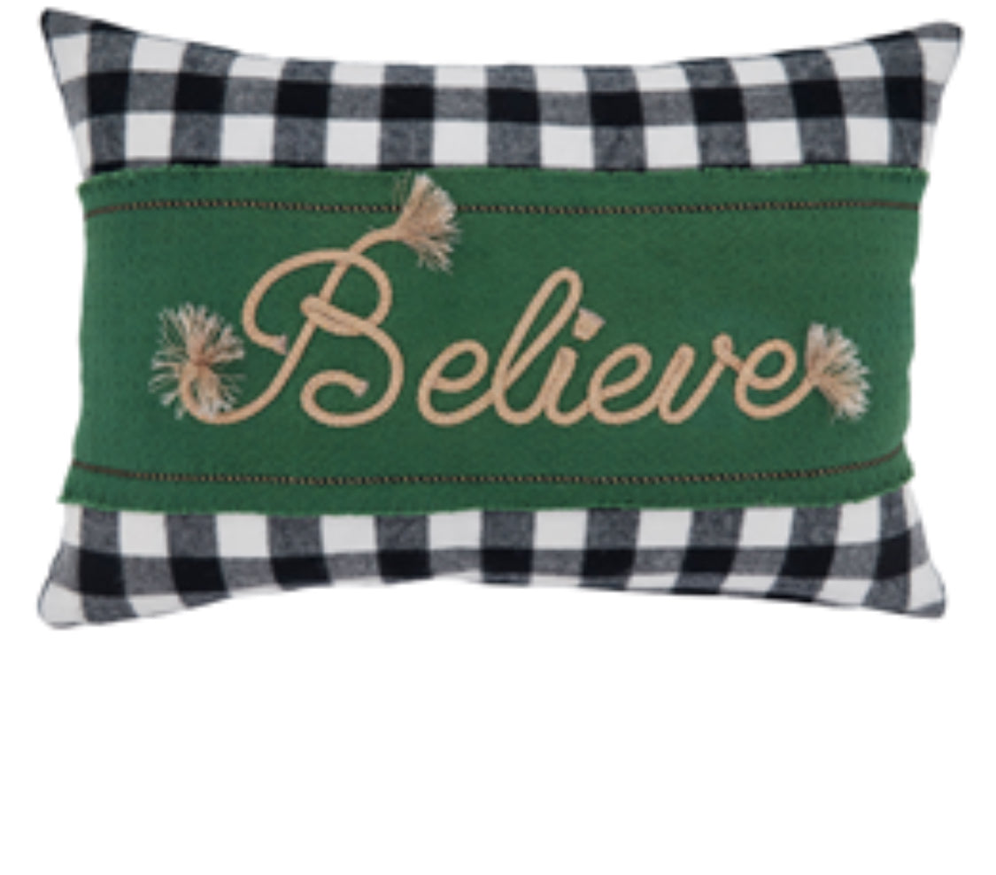 Buffalo Plaid Throw Pillow w/Believe