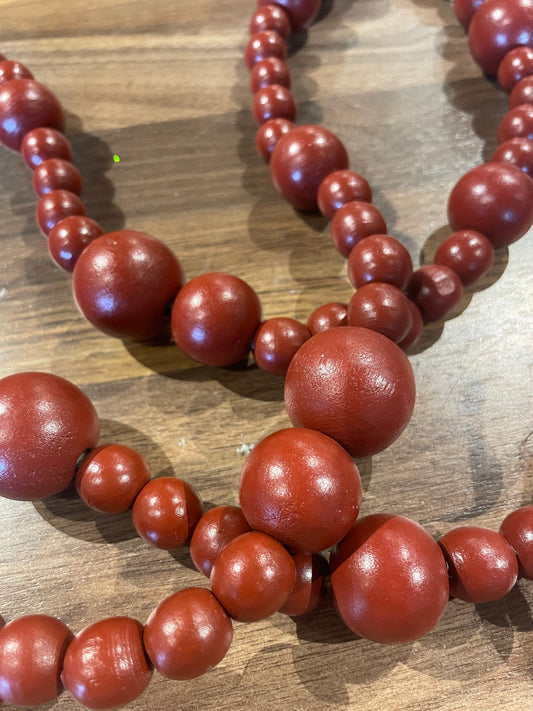 72”L Red Paulownia Wood Bead Garland