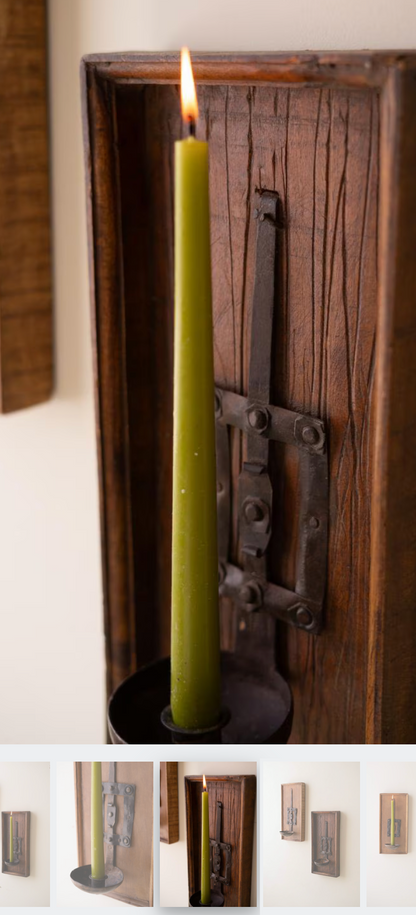 Wooden Wall Sconce w/RepurposedIron Ladle Candle Holder