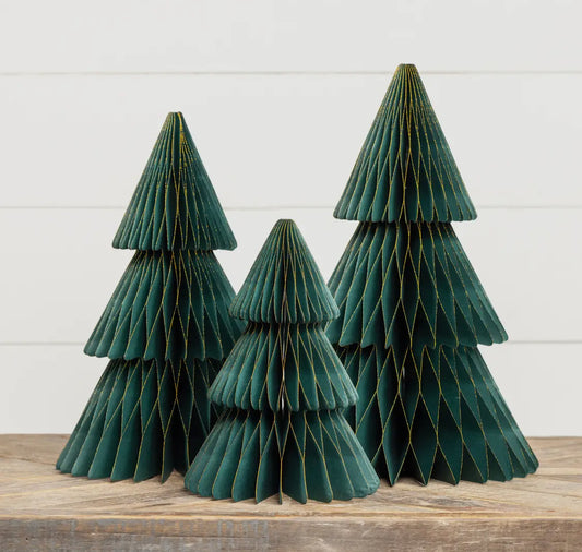 14” Emerald Green w/Gold Trim Paper Cone Tree