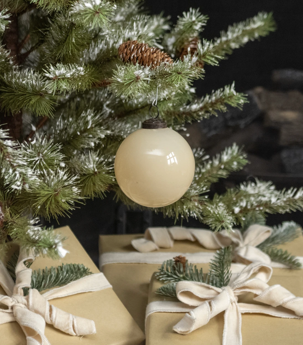 4” Cream Layered Glass Ornament