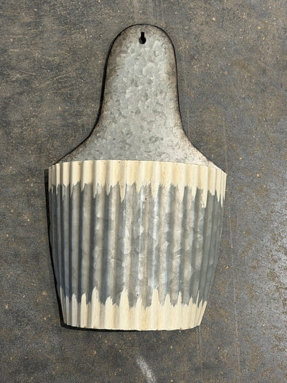Whitewashed/Galvanized Wall Basket