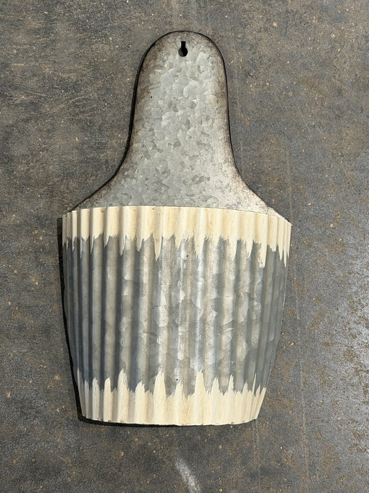 Whitewashed/Galvanized Wall Basket