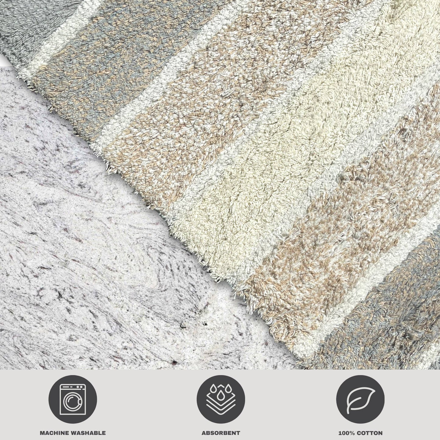 Cordural Stripe Bath Rug cotton 21''x34''-Grey-Beige