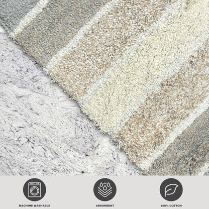 Cordural Stripe Bath Rug cotton 21''x34''-Grey-Beige