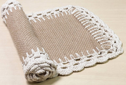 JUTE CROCHET TABLE RUNNER, JUTE-IVORY, 13''x36''