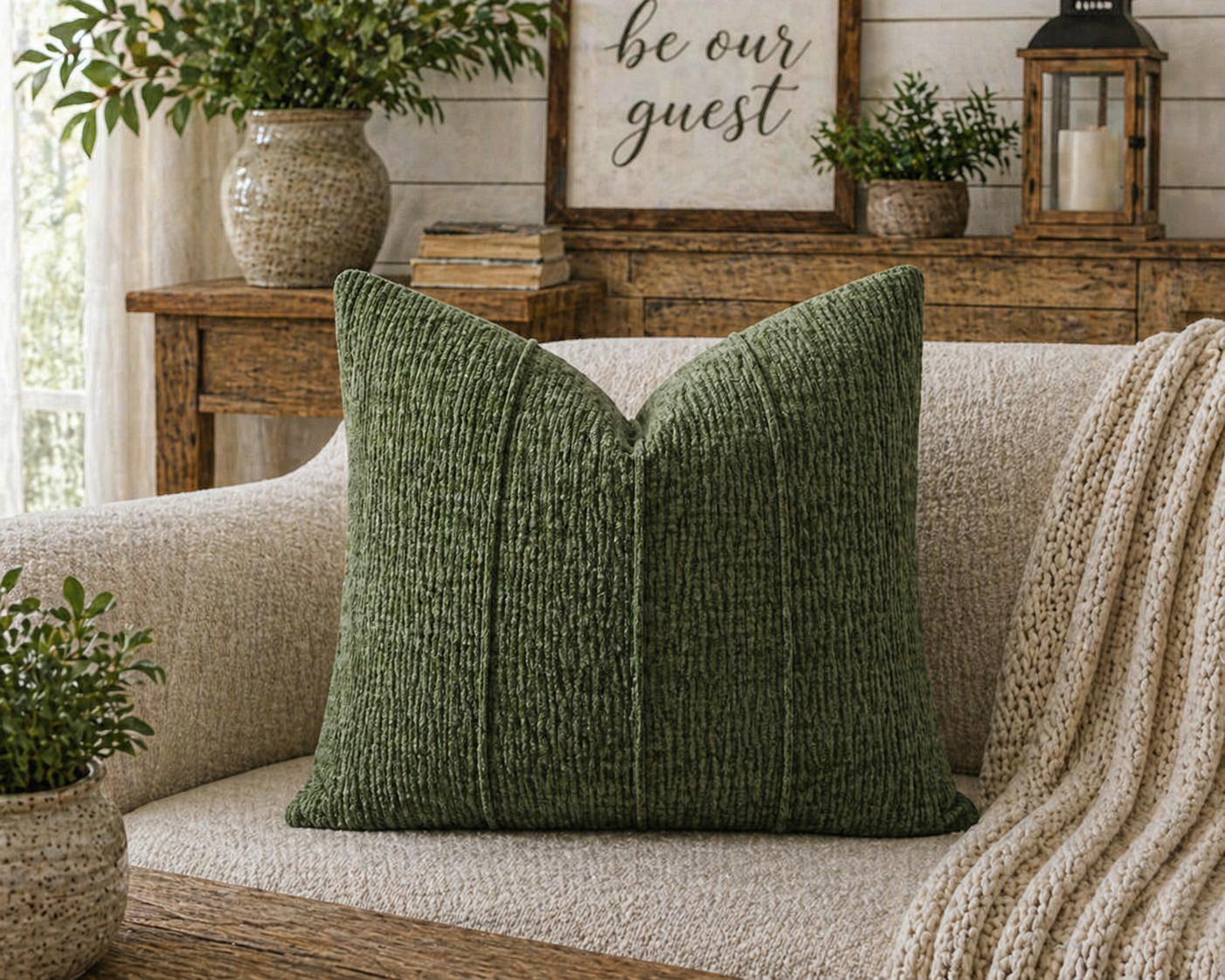 Green Textured Stripe Throw Pillow