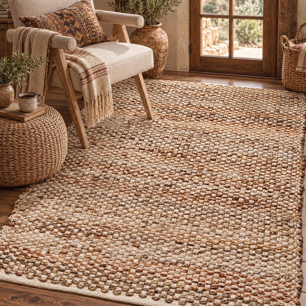 Boucle Jute/Cotton Rug-Natural Jute/Ivory-4'x6'