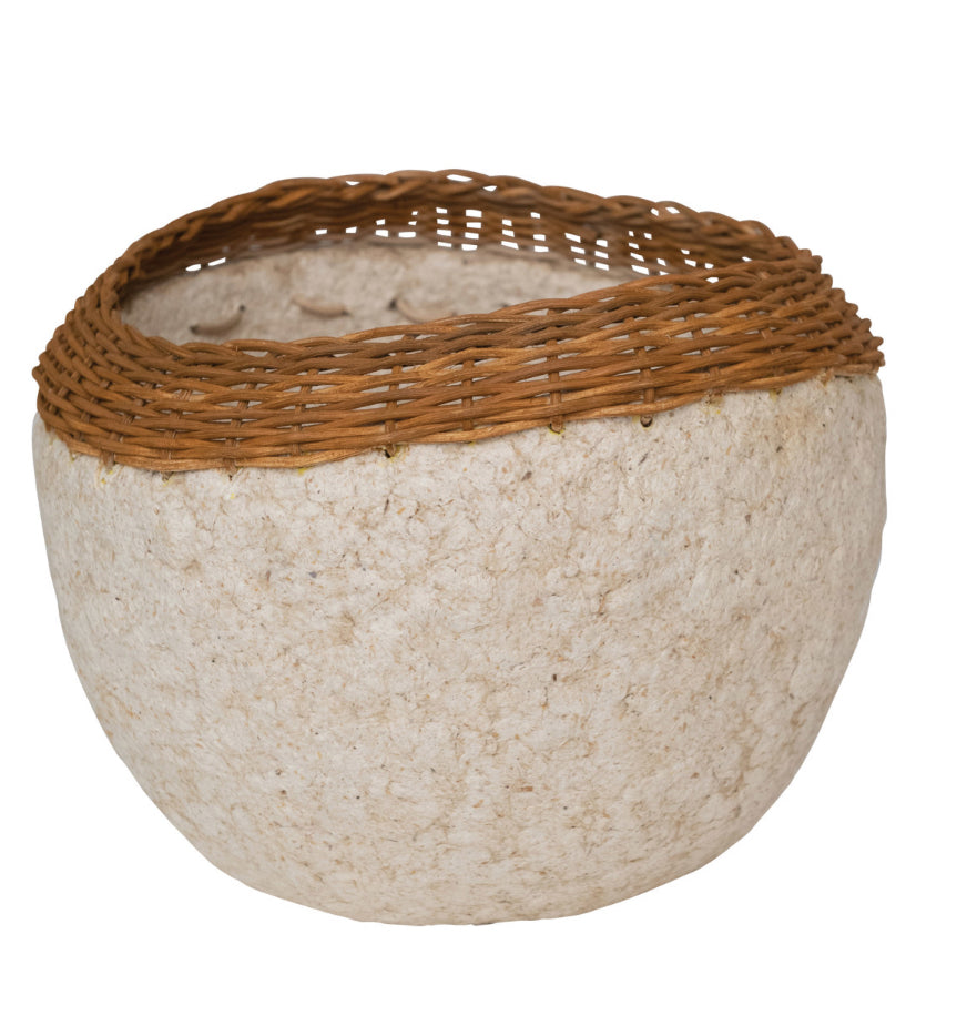 Decorative Handmade Paper Pulp Bowl w/Wicker Rim