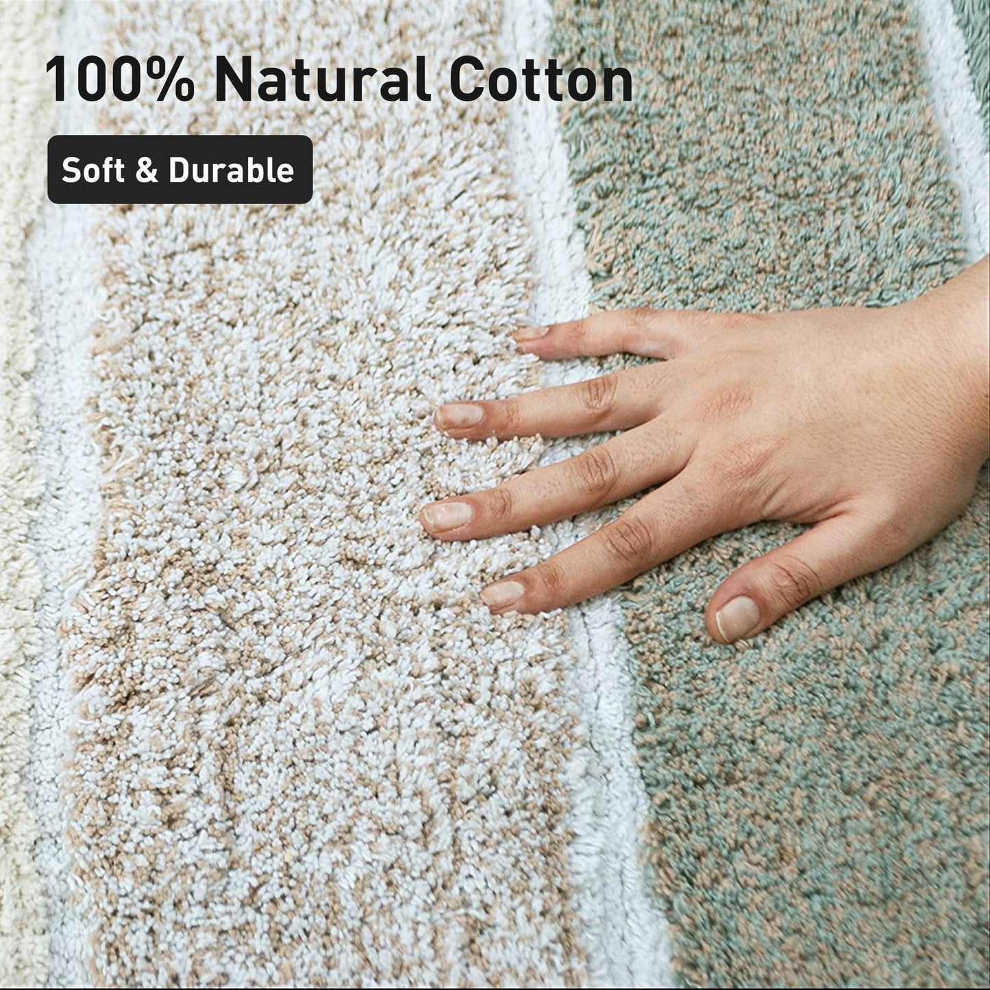 Cordural Stripe Bath Rug cotton 21''x34''-Grey-Beige