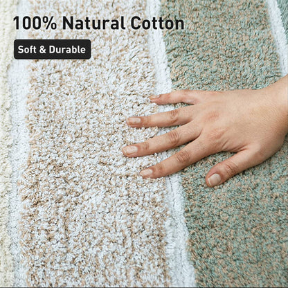 Cordural Stripe Bath Rug cotton 21''x34''-Grey-Beige