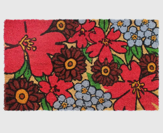 Red Machine Tufted Hibiscus Coir Doormat