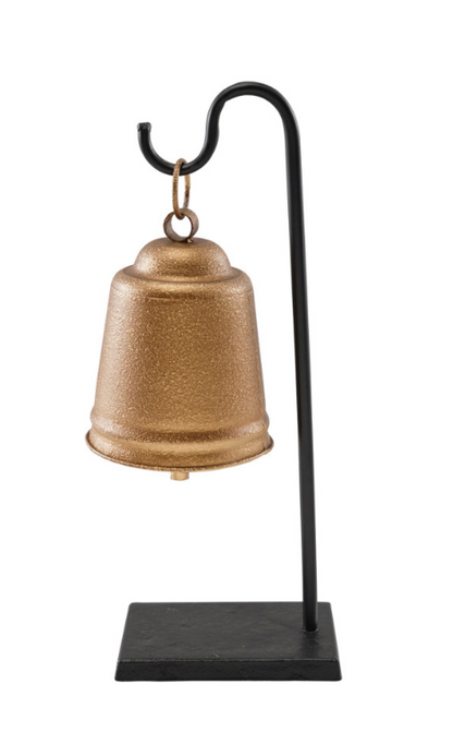 12-1/4”H Antique Gold Metal Bell w/Stand