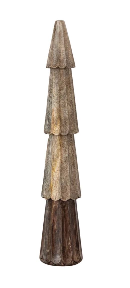 Natural & Stained Carved Mango Wood Tree