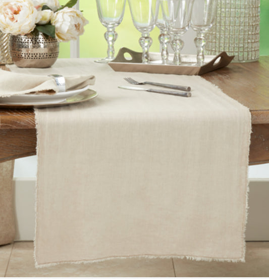 Yellow Fringed Stone Washed Table Runner