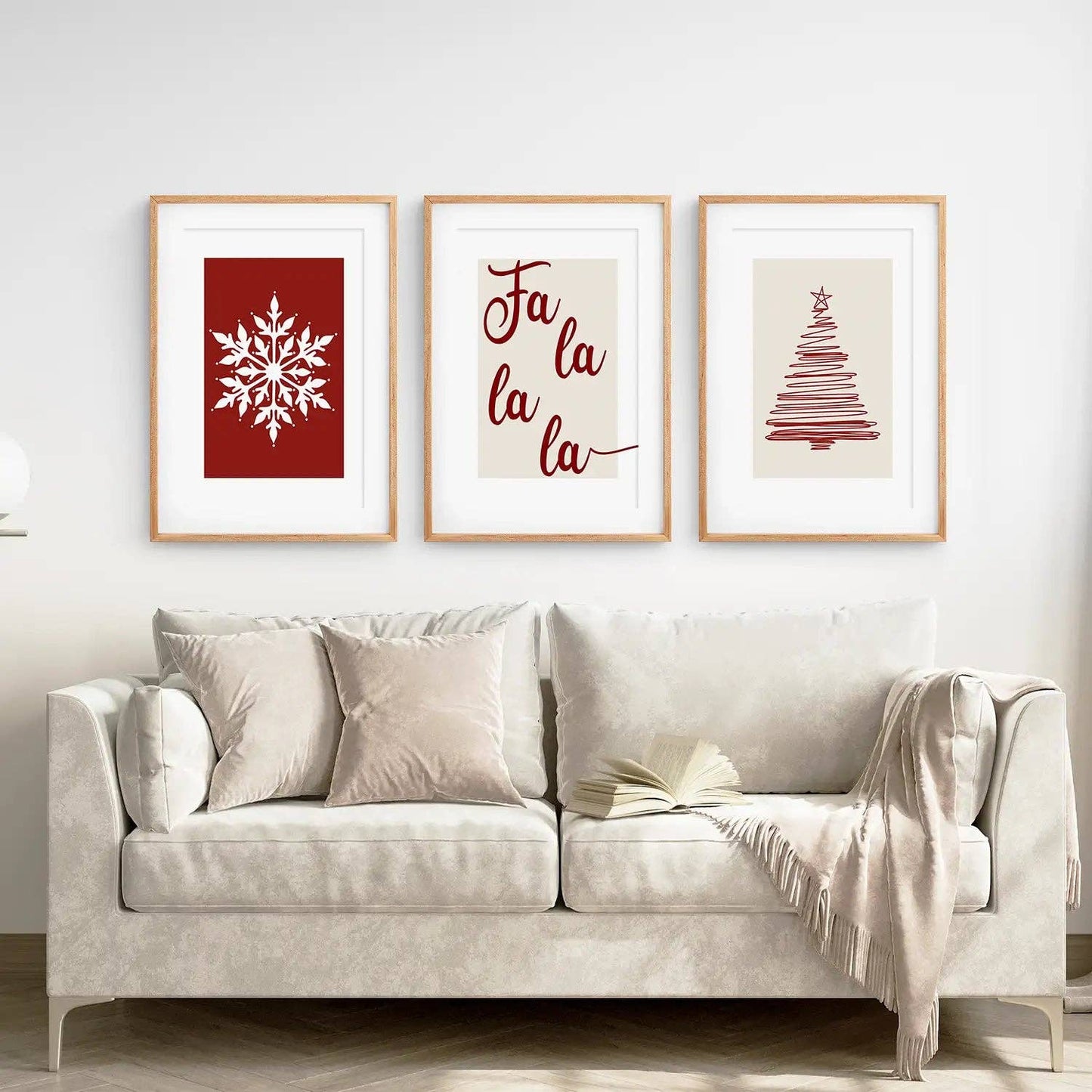 8” x 10” Wall Art Christmas Decoration. Modern Red Xmas Print-Set/3-No Frames