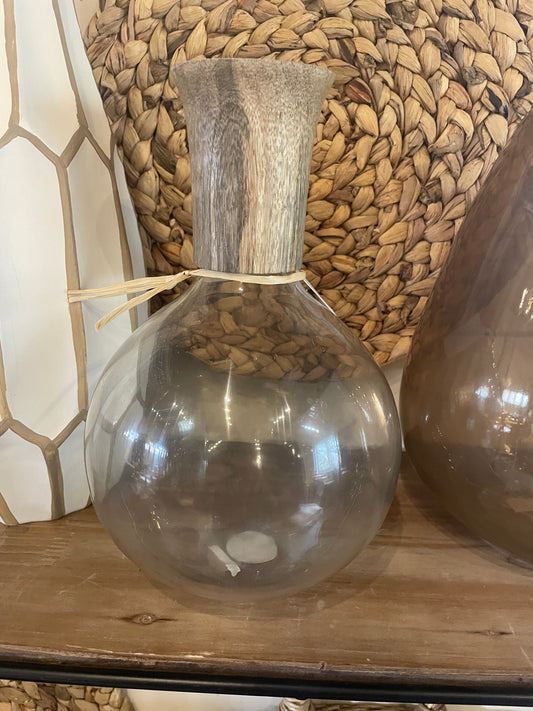 10-1/2” Glass Decanter w/ Mango Wood Neck
