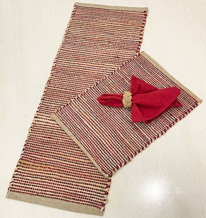 OMBRE TABLE RUNNER, NATURAL JUTE-RED, 13''x48''.