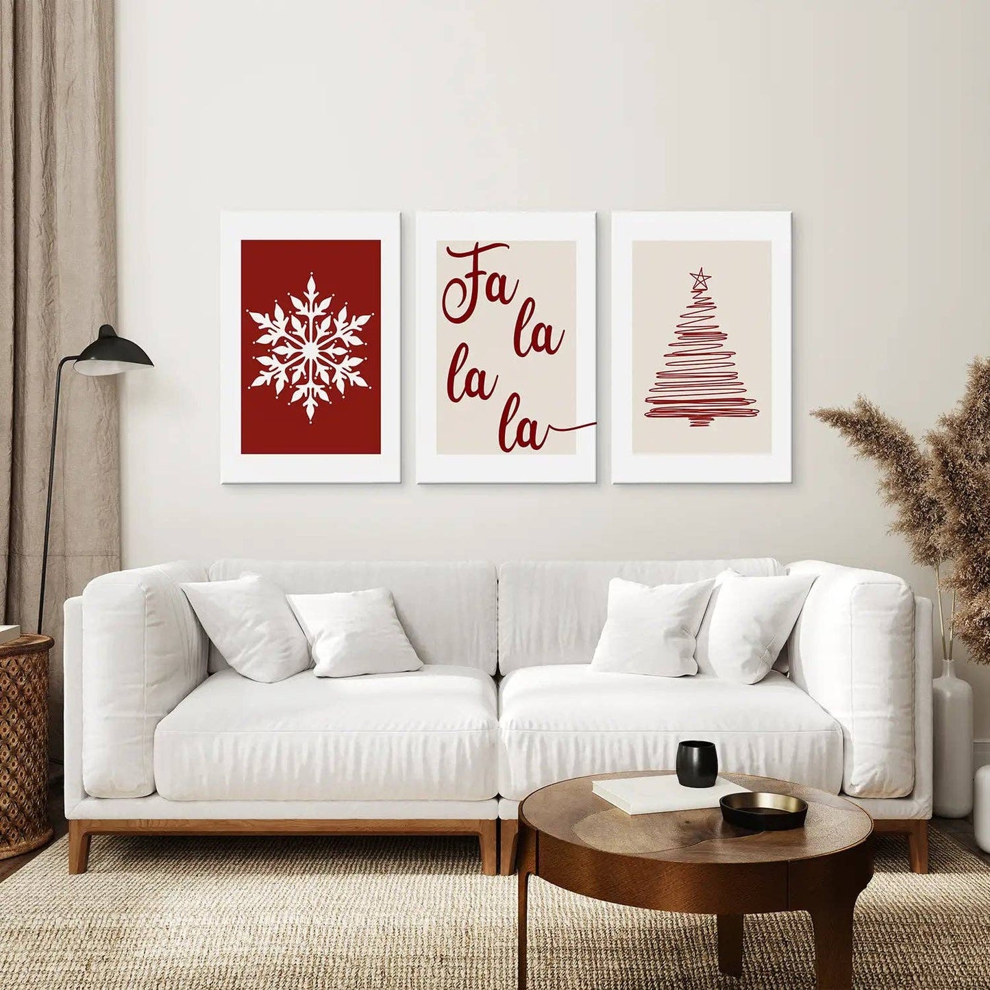 8” x 10” Wall Art Christmas Decoration. Modern Red Xmas Print-Set/3-No Frames