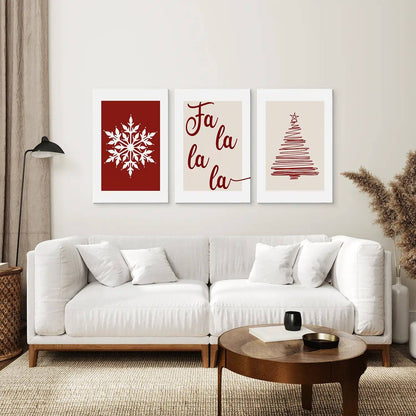 8” x 10” Wall Art Christmas Decoration. Modern Red Xmas Print-Set/3-No Frames