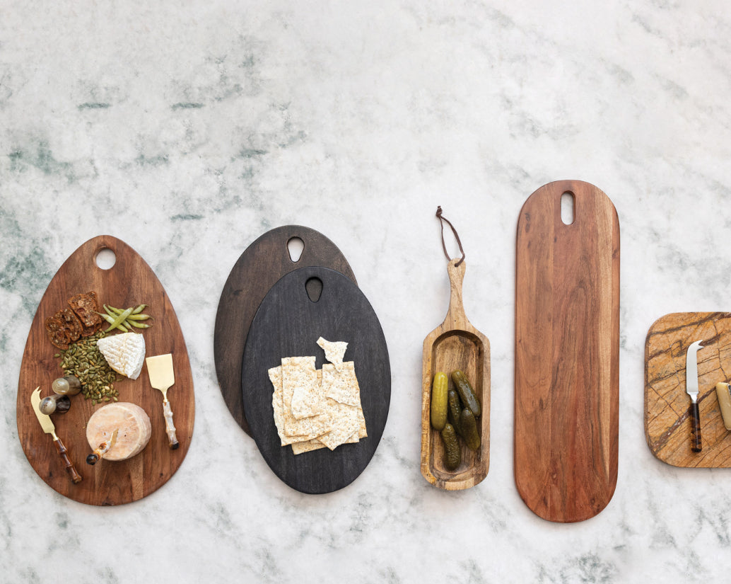 Mango Wood Serving Tray w/Handle & Leather Tie