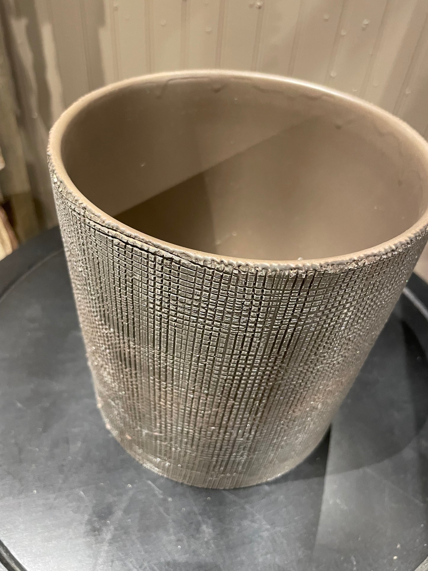 Brown Cylinder Vase w/silver Glazesilver Glaze